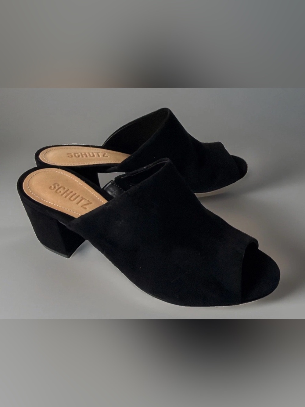 NIB Womens Schutz Timon Black Suede Block heel Sandal Mule Sz 8 M